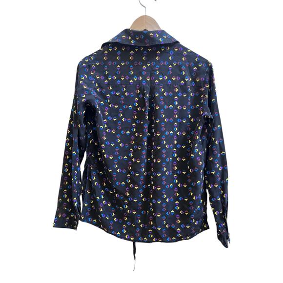 Derek Lam Silk Cuneiform Print Collared Drape Blouse Size 0 Relaxed Fit - Picture 6 of 16